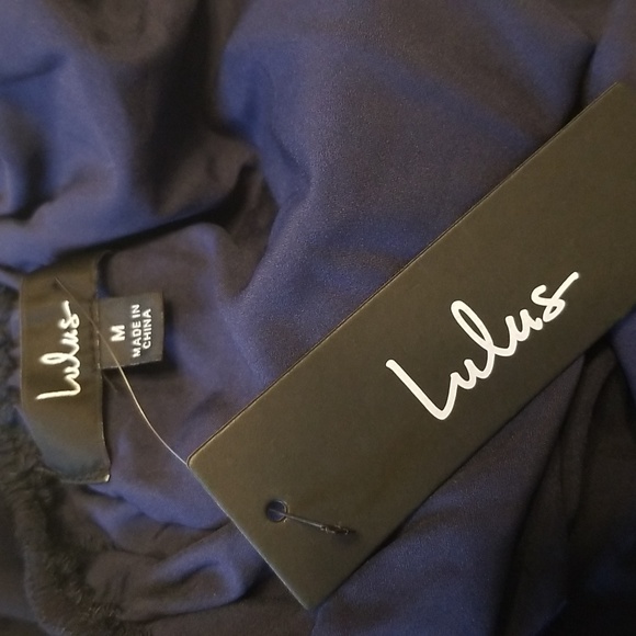 Lulus Always Delight Navy Blue Swiss Dot Puff Sleeve Open Tie Back Midi Dress - Picture 13 of 14